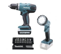 Aku vrtačka Makita DF347DWLX1 s lampou a příslušenstvím, Li-ion 14,4V/1,3Ah G